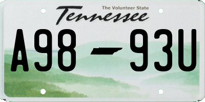 TN license plate A9893U