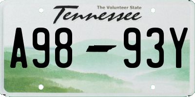 TN license plate A9893Y