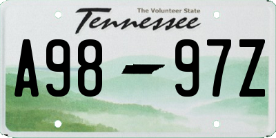 TN license plate A9897Z