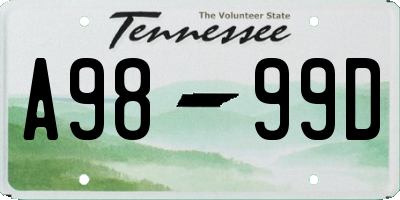 TN license plate A9899D