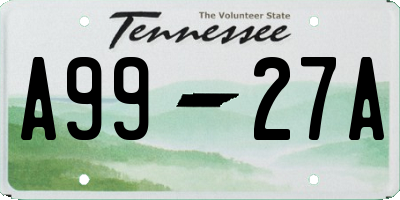 TN license plate A9927A