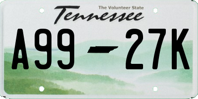 TN license plate A9927K