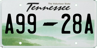 TN license plate A9928A