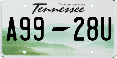 TN license plate A9928U