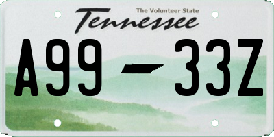 TN license plate A9933Z