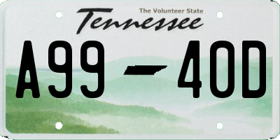 TN license plate A9940D