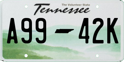 TN license plate A9942K