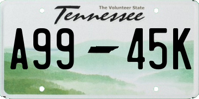 TN license plate A9945K