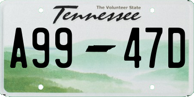TN license plate A9947D