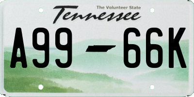 TN license plate A9966K