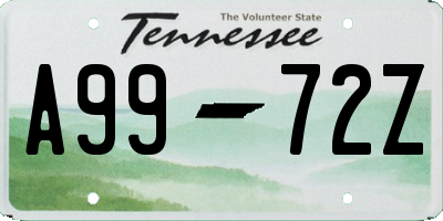 TN license plate A9972Z