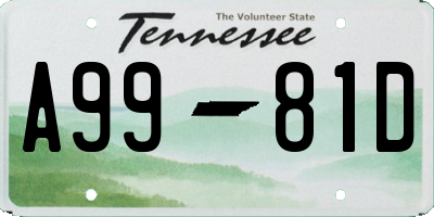 TN license plate A9981D