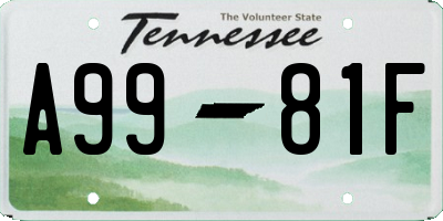TN license plate A9981F