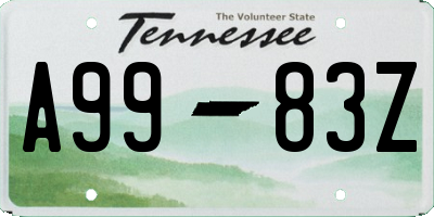 TN license plate A9983Z