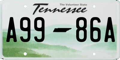 TN license plate A9986A