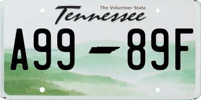 TN license plate A9989F