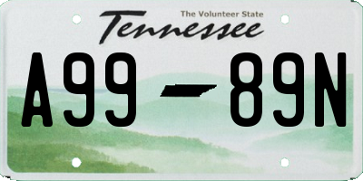 TN license plate A9989N