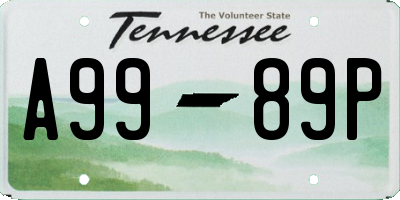 TN license plate A9989P