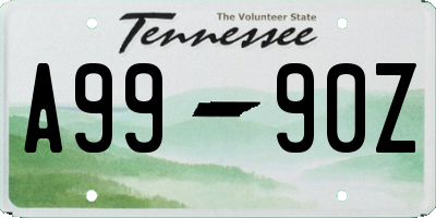 TN license plate A9990Z