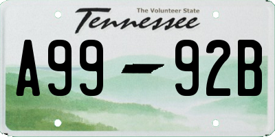 TN license plate A9992B