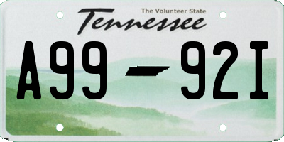 TN license plate A9992I