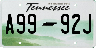 TN license plate A9992J