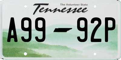 TN license plate A9992P