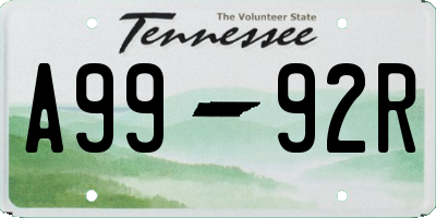TN license plate A9992R