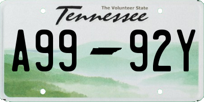 TN license plate A9992Y
