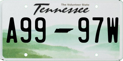 TN license plate A9997W