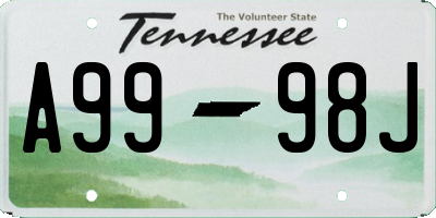 TN license plate A9998J