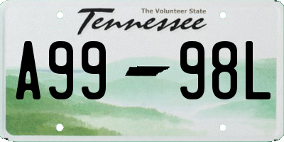 TN license plate A9998L