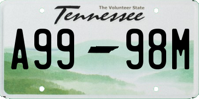 TN license plate A9998M
