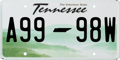 TN license plate A9998W