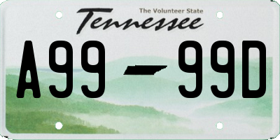 TN license plate A9999D