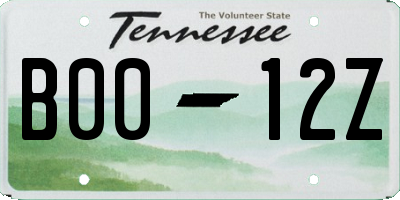 TN license plate B0012Z
