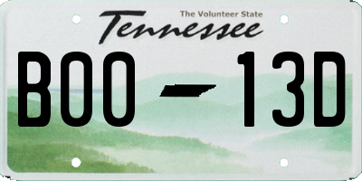 TN license plate B0013D