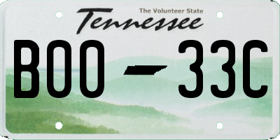 TN license plate B0033C