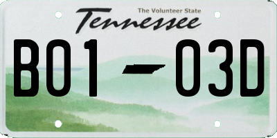 TN license plate B0103D