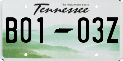 TN license plate B0103Z