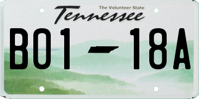 TN license plate B0118A