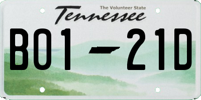 TN license plate B0121D