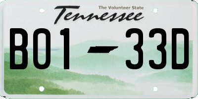 TN license plate B0133D