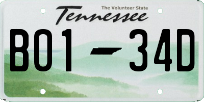 TN license plate B0134D