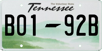 TN license plate B0192B