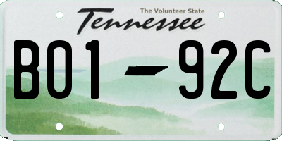 TN license plate B0192C