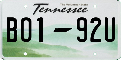 TN license plate B0192U
