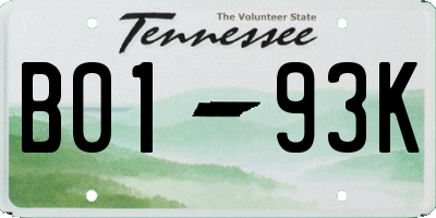 TN license plate B0193K