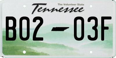 TN license plate B0203F