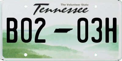 TN license plate B0203H